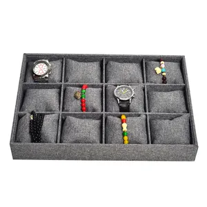 Xem lưu trữ khay với gối nhỏ nhung màu xám đồ trang sức Linen Bangle Vòng đeo tay bán lẻ cửa hàng đồng hồ hiển thị khay