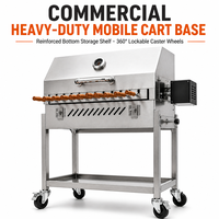 Barbecue au charbon de bois portable moderne de style chypriote avec roulettes, en acier inoxydable, rôtissoire à rotation automatique, hauteur du charbon réglable