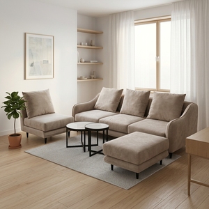 Juego de Sofás Contemporáneo Minimalista de 3 Plazas + 1 Plaza Individual para Sala de Estar, Precio Económico para Apartamento/Proyecto Hotelero, Uso Doméstico - Product Image 2
