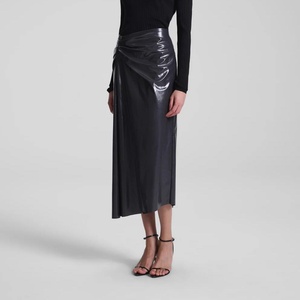 Falda Midi de Cuero Tejido con Cierre de Cremallera, Diseño Nuevo 2025, OEM, Verano, Sexy, Ajustada, Formal, Color Sólido - Product Image 4