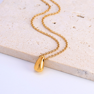 Fashion Pure 18k Gold Water Drop Pendant Necklace Small <strong>Golden</strong> Bean Necklace for Women High Quality Stainless Steel Necklace - Product Image 3
