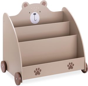 Étagère à livres en bois vert à trois niveaux pour enfants avec armoire de rangement pour jouets et table à roulettes pour salon ou hôtel - Product Image 1