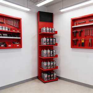 Exhibidores de Piso Metálicos Personalizados de Múltiples Niveles para Aceite Lubricante, Exhibidores de Aceite para Motor en Color Rojo para Gasolineras - Product Image 6