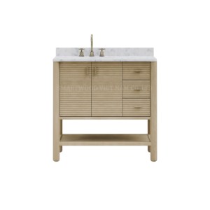 Modern Minimalist Wood Bathroom Vanity 60 In Floor Standing Rectangular With Drawers <b>Light</b> Finish - Product Image 2