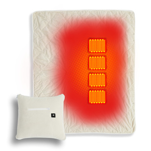 Couverture chauffante électrique portable à piles en polaire avec commande tactile, chauffage rapide, élément PTC, blanc et gris clair - Product Image 2