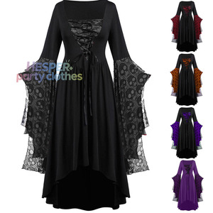 Disfraz de novia vampiro gótica medieval vintage de Halloween para mujer de HP con estampado de calabaza, traje de cosplay - Product Image 1