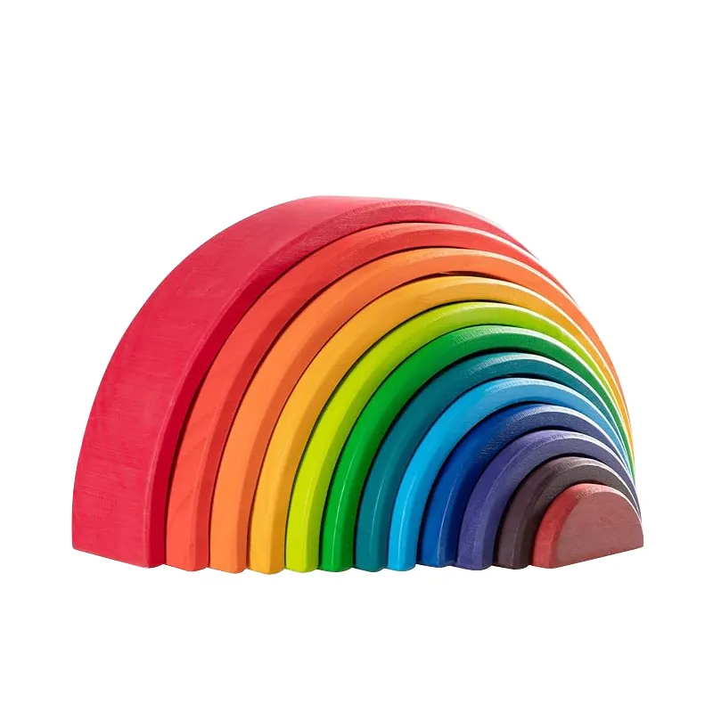 Campione gratuito personalizzato arcobaleno in legno per bambini set Montessori giocattoli educativi di apprendimento per bambini