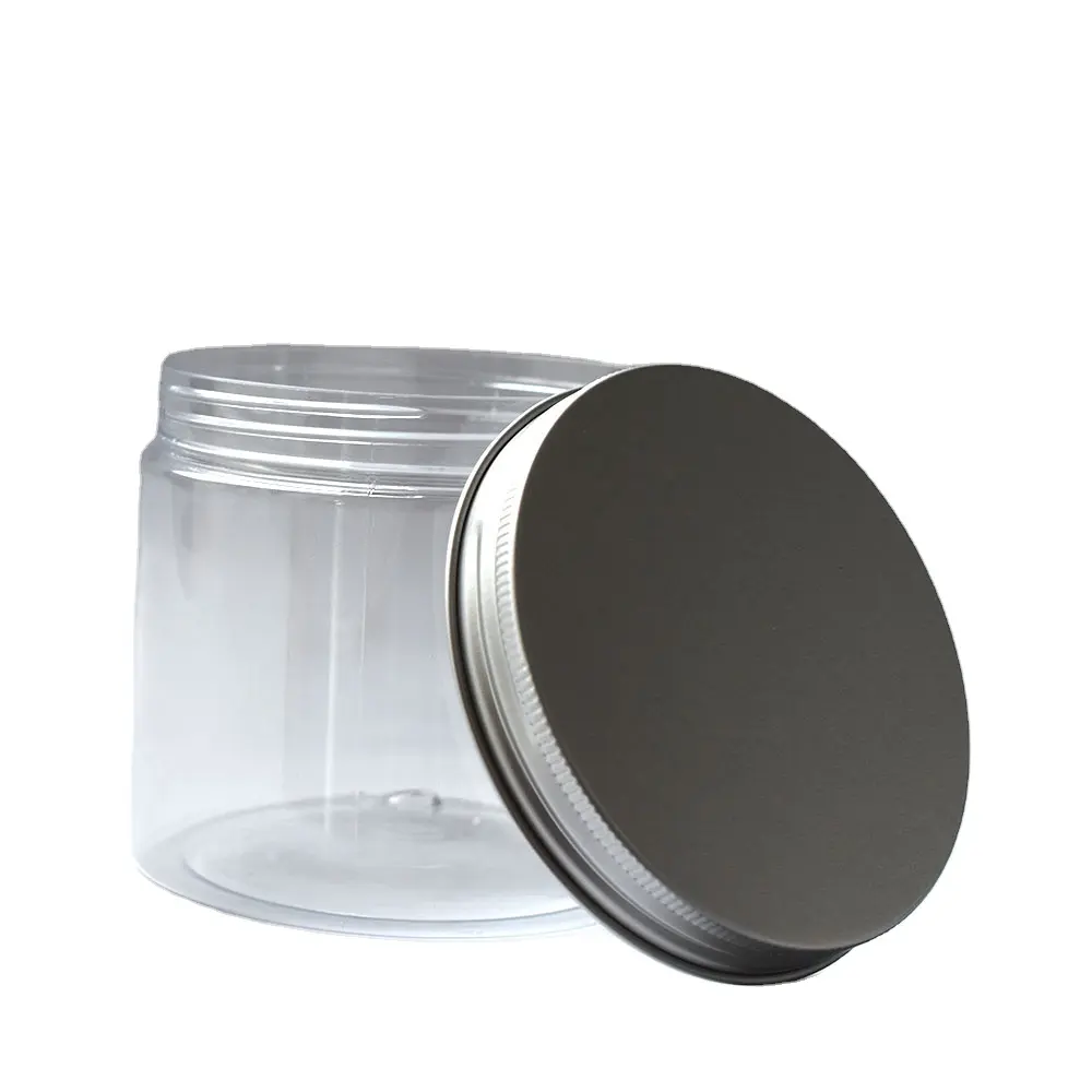 Rõ ràng kem bao bì container mỹ phẩm lọ Pet nhựa Jar với nắp nhôm