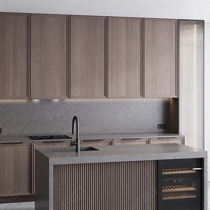 قوانغدونغ مصنع الكلاسيكية أثاث المطبخ اثنين حزمة الطلاء ورنيش الأحمر الماهوجني خشب متين المطبخ مجلس الوزراء - Product Image 4