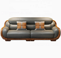 Ensemble de canapés de luxe en cuir et bois massif pour villa haut de gamme, mobilier de salon moderne italien 1+2+3 places