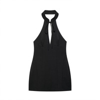 ZATRHMBM Robe d'été pour femme 2026 Nouvelle mode noire ajustée style rétro col licou élégante mini-robe
