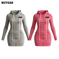 Robe longue unie à capuche et cordon de serrage pour femme 2026, en coton et élasthanne, coupe ajustée décontractée pour l'automne, tenue quotidienne et streetwear pour femme