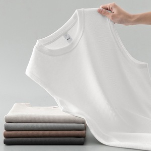 Débardeur gaufré pour homme en coton blanc, idéal pour l'été, le sport, le fitness et le basketball, avec épaules larges - Product Image 1