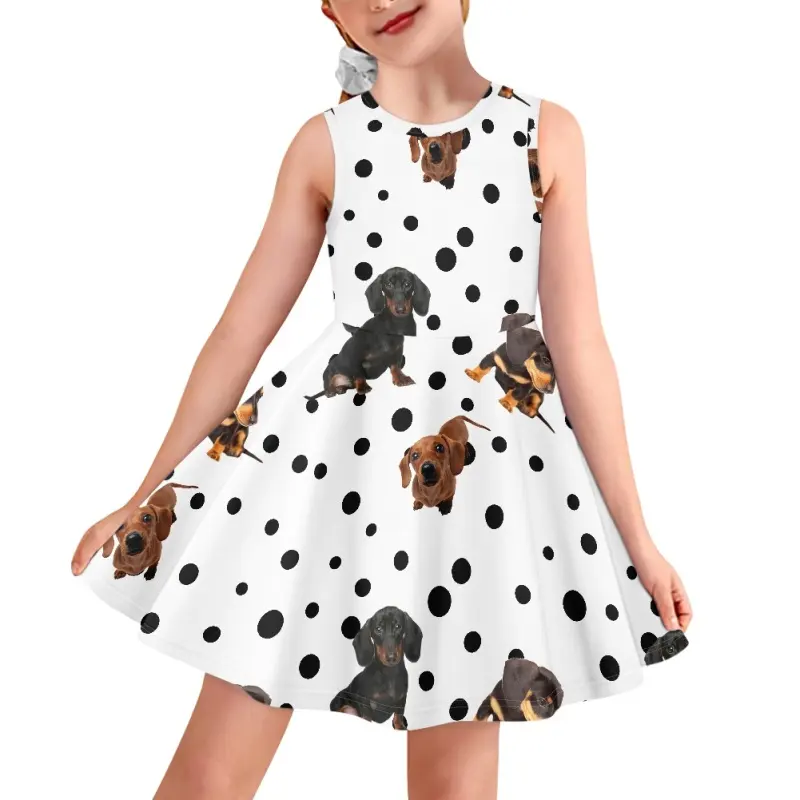 Sıcak satış Polka Ddot Pet köpek kolsuz elbise çocuklar için OEM toptan sosis yavru kızın etek özelleştirilmiş hayvanlar rahat elbiseler