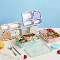 Boîte à lunch à 4 compartiments avec bol à soupe, double couche, doublure en acier inoxydable 304, boîte bento chauffable, boîte à lunch pour enfants, école