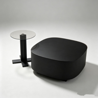 Table basse en marbre blanc et métal noir pour le salon