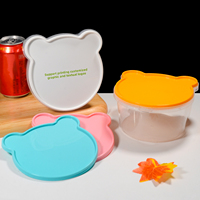 Lonchera Transparente para Niños con Forma de Oso PP5, con Tapa, 770 ml, Contenedor Transparente para Almacenamiento de Alimentos, Apto para Microondas, a Prueba de Fugas, con Diseño de Dibujos Animados