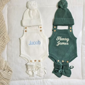 Broder bébé à manches courtes en tricot barboteuse unisexe Coming Home jalon Photo annonce de <span class=keywords><strong>naissance</strong></span> tenue personnalisée été Onesie - Product Image 3