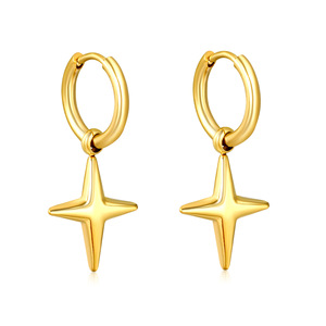 Boucles d'oreilles pendantes en forme de croix, plaquées or 18 carats, design géométrique, pour femmes, bijoux tendance - Product Image 5