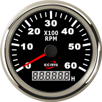 Tachometer Mesin Kapal Luar Papan (Outboard) Tahan Air ECMS dengan Pengukur Jam dan Penghitung Putaran (REV Counter) RPM 6000