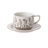 Cangkir Kopi dan Piring Porselen Gaya Jepang dengan Seni Latte Kreatif, Cangkir Sarapan untuk Penggunaan di Rumah, untuk Teh Susu dan Air