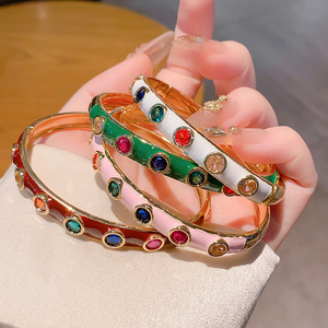 Fashion Bangle Colorful Enamel Zinc Alloy <b>Bracelet</b> Women's Jewelry Gift Pink <b>Red</b> White Green Water Drop Shape Ring Design - Product Image 3