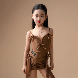 Váy khiêu vũ Latin mùa hè mới cho bé gái, chất liệu spandex, kiểu dây đeo, lưng trần, thời trang, kiểu lưới, váy tập luyện hot trend - Product Image 1