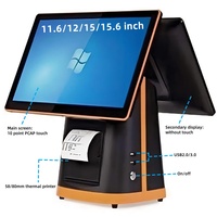 Terminal de point de vente tout-en-un à double écran tactile plat de 15,6 pouces, Windows 11, processeur Intel i5 intégré, imprimante thermique 80 mm intégrée