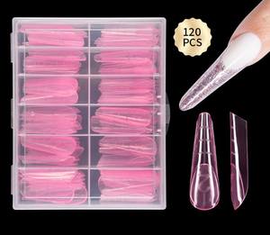 120 Tips/Doos Aangepast Logo Roze Dubbele Nagelvormen Tips Voor Nagels Professionele Papierloze Franse Dubbele Nagelvormen - Product Image 4