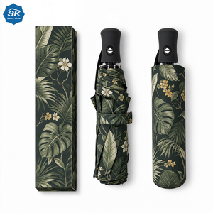 Parapluie compact automatique à imprimé feuilles tropicales de la jungle, UPF50+, résistant au vent, parapluie de pluie et de soleil pour les voyages et l'usage quotidien - Product Image 1