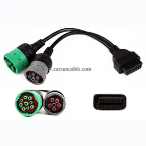 OBD To Type 2 Green 9p J1939 And 6p J1708 Split Y Cable For Diesel Truck Diagnostics