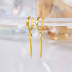 CANNER Boucles d'oreilles créoles longues à pampilles et rivets en argent 925 plaqué or 18 carats, pampilles unies pour femme - Product Image 2