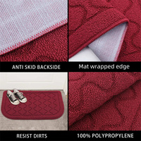 Tapis de cuisine demi-cercle durable résistant à la saleté, absorbant anti-dérapant, tapis de sol de cuisine rouge pour la maison