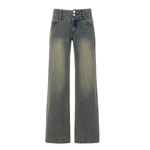 Vaqueros de pierna ancha vintage transpirables de verano para mujer, estilo urbano atrevido, con cintura en contraste y paneles de mezclilla. - Product Image 6