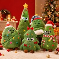 Boneka Plush Pohon Natal Karakter Vivid OEM, Berbagai Ekspresi Wajah, Bantal Topi Santa, Mainan Boneka Isi Dakron