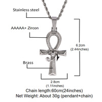 Collier Pendentif Œil d'Horus et Croix Ankh Iced Out en Laiton avec Zircon Cubique, Chaîne Cordon Dorée et Argentée, Bijoux Hip Hop pour Hommes et Femmes, Cadeau