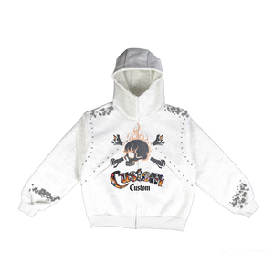 Sweat-shirt à capuche zippé noir pour homme, coupe classique, en molleton de coton, couleur unie, décontracté, pour l'automne, avec logo imprimé sur le devant - Product Image 2