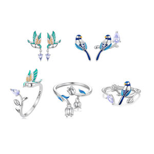 หัตถกรรมน้ำมันลดลงกระเต็นต่างหูชุดแหวนนกที่มีสีสัน S925เครื่องประดับเงินสเตอร์ลิง - Product Image 4
