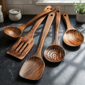 Cuchara de servir de madera, pulida a mano, estilo sencillo para uso en la cocina, ecológica, estilo sencillo, cubiertos para decoración de mesa, utensilios de cocina - Product Image 1
