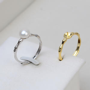 แหวนเงินแท้ S925 ทำมือ ลายปมไม้ไผ่ แหวนเปิดสำหรับผู้หญิง ใส่ไข่มุก 6-8 มม. ถาดเปล่าสำหรับทำเครื่องประดับ DIY ชิ้นส่วนประกอบเครื่องประดับกึ่งสำเร็จรูป - Product Image 1