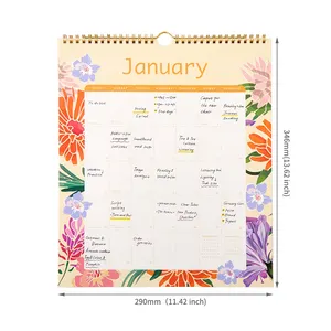 Kalender Dinding 2023 Kreatif Baru 12 Bulan Setiap Hari Perencana Penjilidan Spiral Kertas Cetak Kustom Desgin Bunga Kalender Gantung
