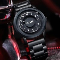 Dom 1769 Montre-bracelet en cuir imperméable à quartz inoxydable Montre boule de fer Squelette pour homme Cadran 42MM Pointeur boule roulante Horloge pour homme