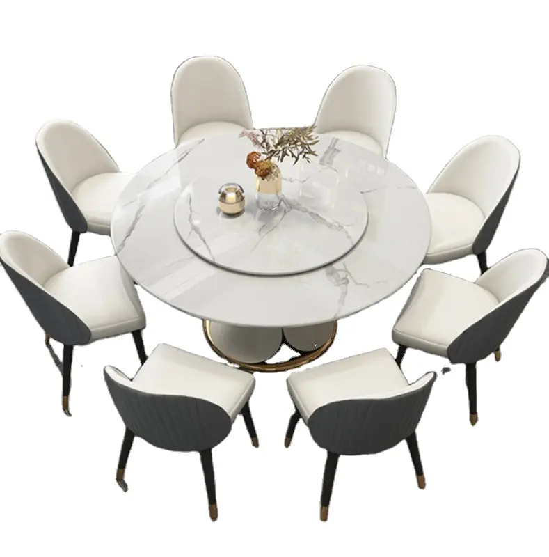 Table lumineuse de luxe moderne simple table à manger et chaise combinaison table ronde meubles de salle à manger 20-35 jours marbre nordique
