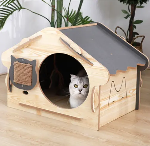 New Design Luxury Easy Cooling Pet Cat Box House Scratcher Cat Capsule House Pet Cages Carriers Houses Wood For Cats 3-7 Days