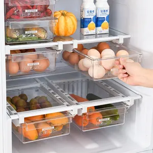 Organizador de geladeira de plástico com alça, gaveta, organizador de alimentos, caixas de armazenamento para cozinha, freezer, geladeira