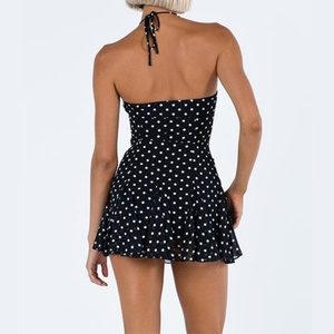 Robe mini sexy à pois pour femme, personnalisée, avec volants, bretelles spaghetti, dos nu et laçage, élégante et sans manches - Product Image 2