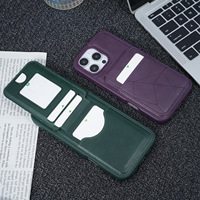 Étui de téléphone portable avec support et porte-cartes magnétique en TPU+PU, design artisanal, pour 16 Pro Max et 17