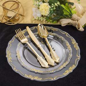 ชุดจานสีทองลายดอกไม้ชุบทองนูนสูง,ชุดอุปกรณ์อาหารเย็นแบบตะวันตกพร้อมชุดจานและจานรอง - Product Image 6