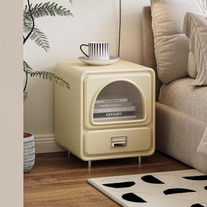Creamy Yellow Nightstand With <b>Storage</b> <b>Drawer</b> And Glass Door For Bedroom Use - Product Image 4
