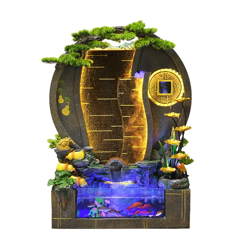 Large Water Curtain Wall Rockery Flowing Water Fountain Decoration Living Room Office Courtyard Villa Fortune Feng Shui Wheel